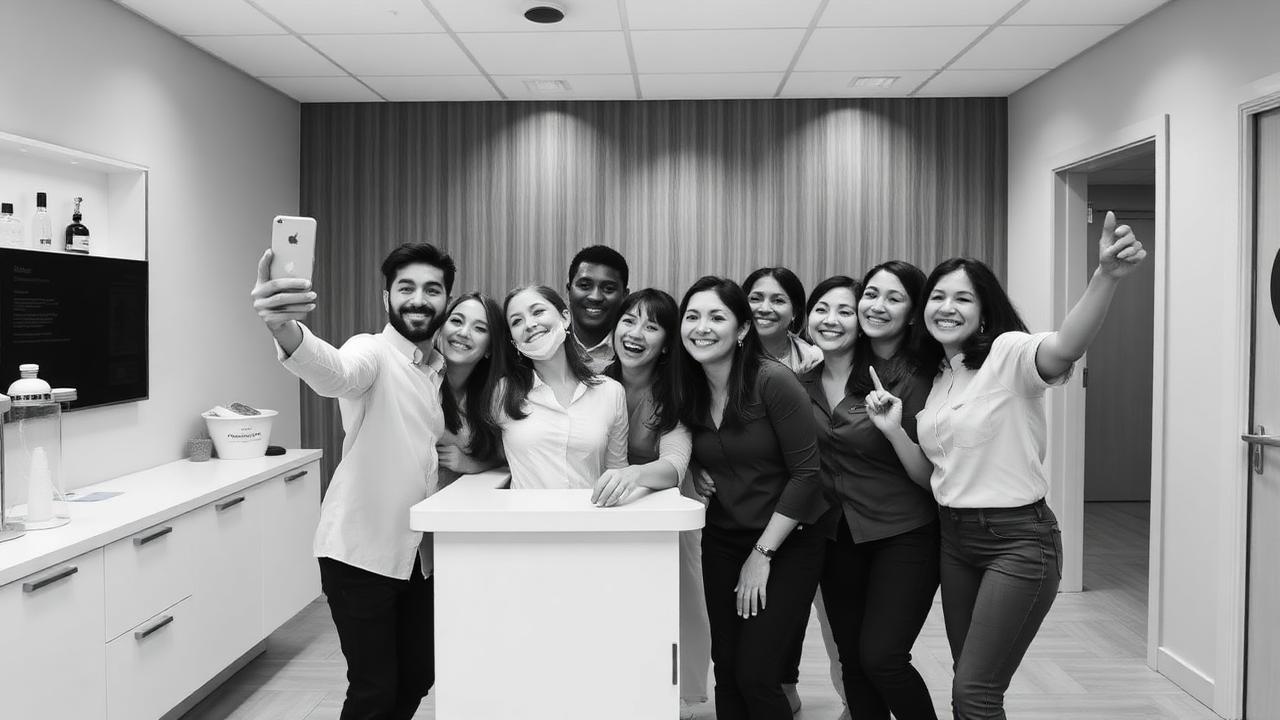 Dental office team taking a group selfie