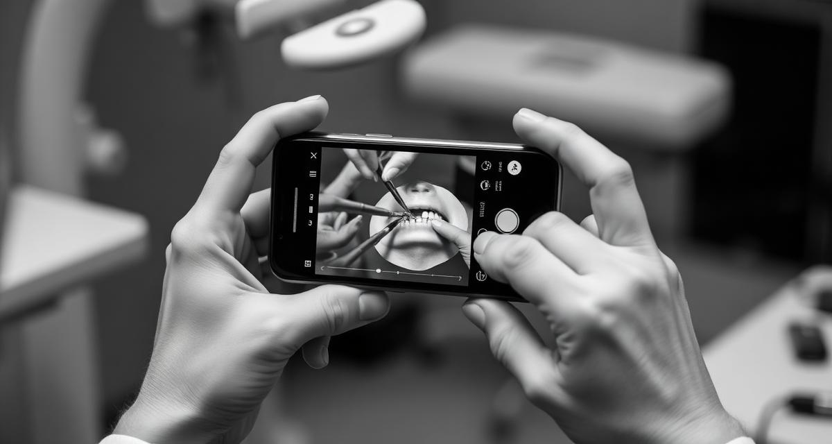 Hands holding a smartphone filming a dental procedure