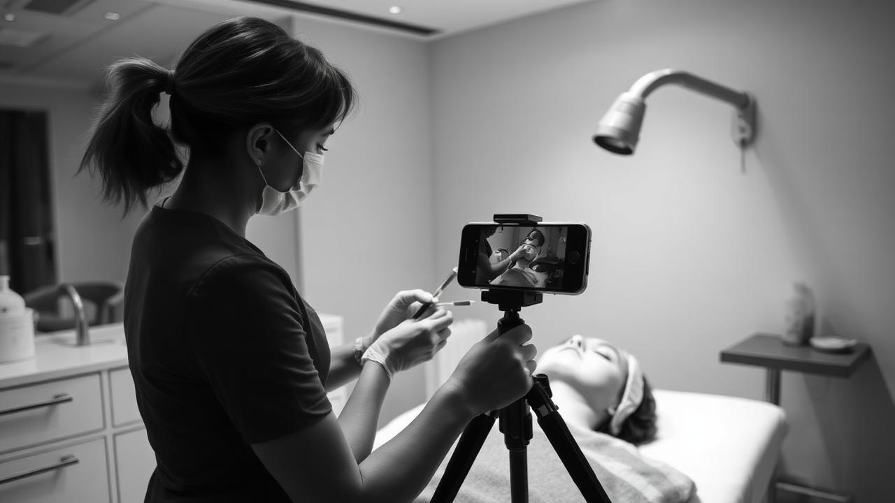 Medspa provider filming a treatment on smartphone